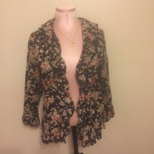 NWT RL Lauren Jean company black floral shirt